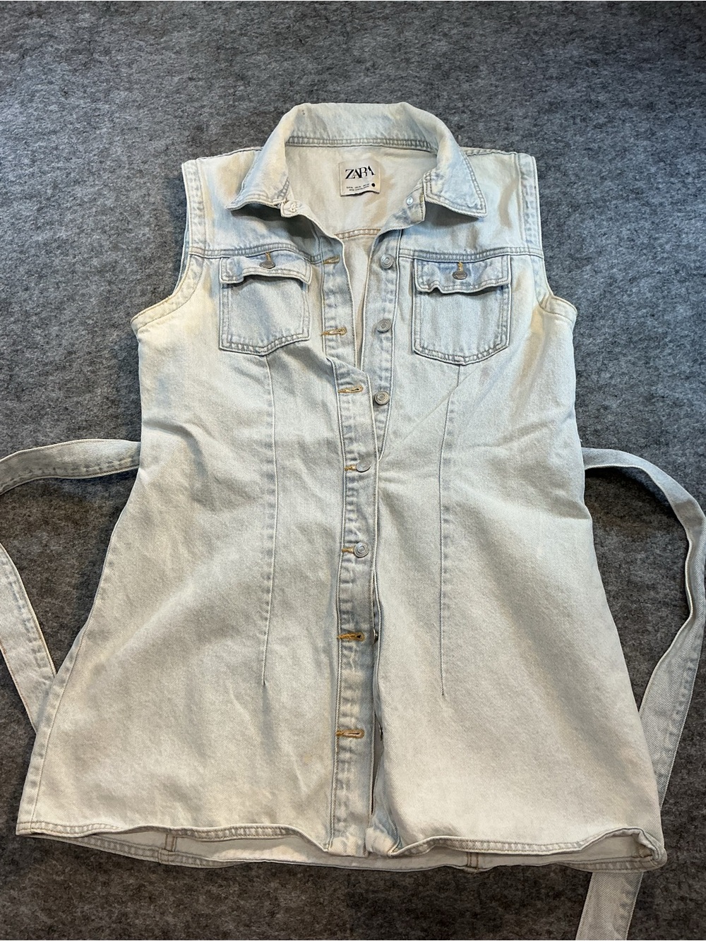 ZARA | Casual Light Wash Denim Sleeveless Button-Front Mini Dress Size XL